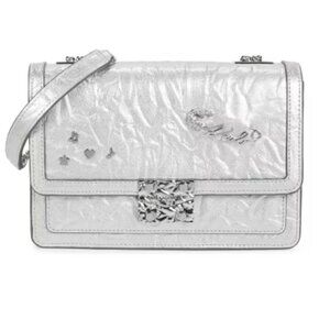 Karl Lagerfeld Paris Corinne Graphic Pin Leather Shoulder Bag in Silver